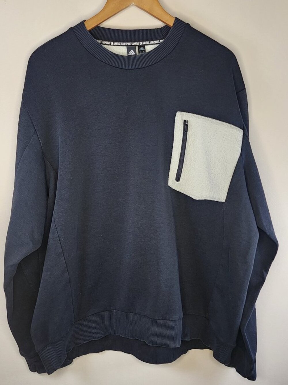 Adidas Sherpa Pocket Crewneck Sweatshirt — Navy, XL | Gameday Athletic